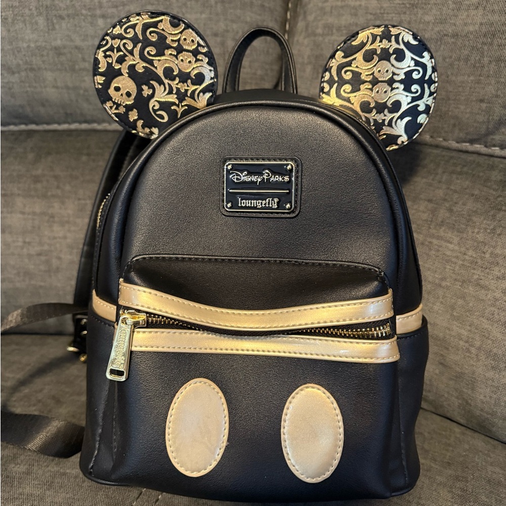 Loungefly Black and Gold Disney Parks Mini Backpack